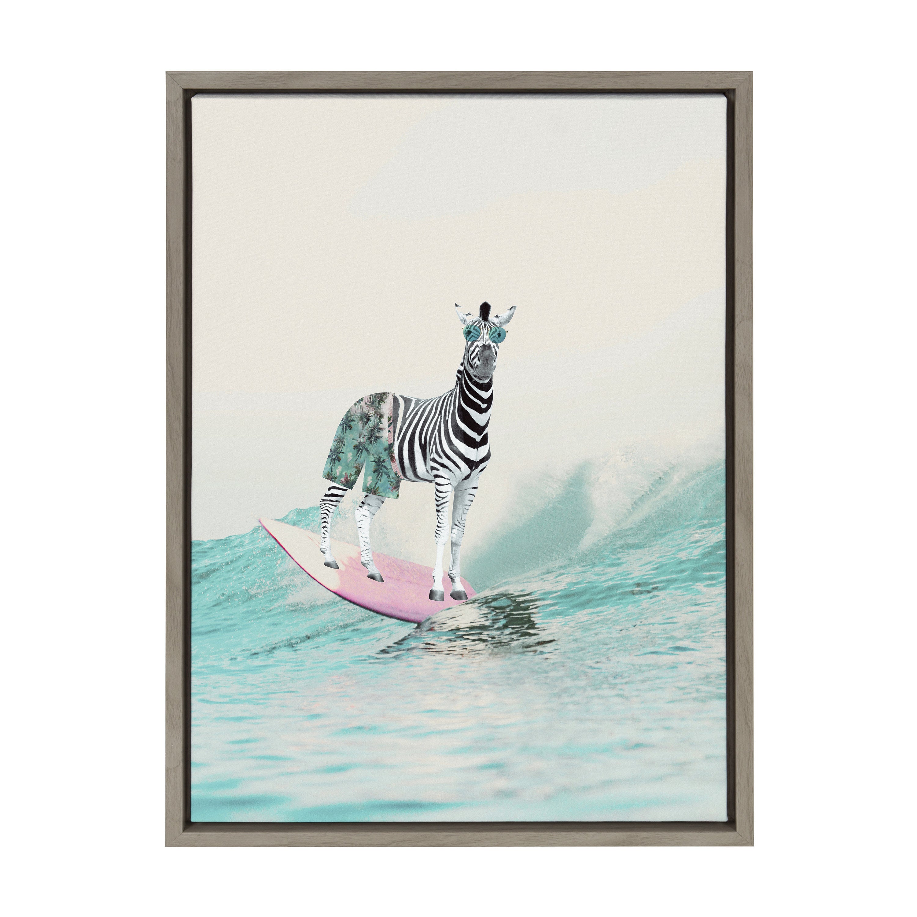 Sylvie Zebra Surfer Framed Canvas by July Art Prints