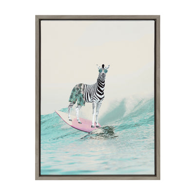 Sylvie Zebra Surfer Framed Canvas by July Art Prints