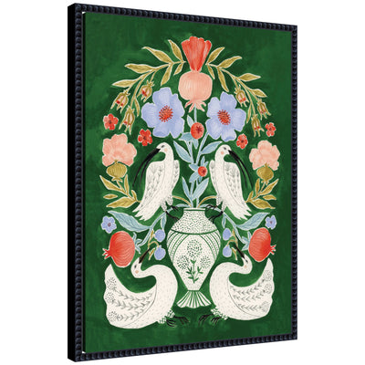 Floral Folklore Ibises and Swan by Jill Labieniec Framed Canvas Wall Art Print