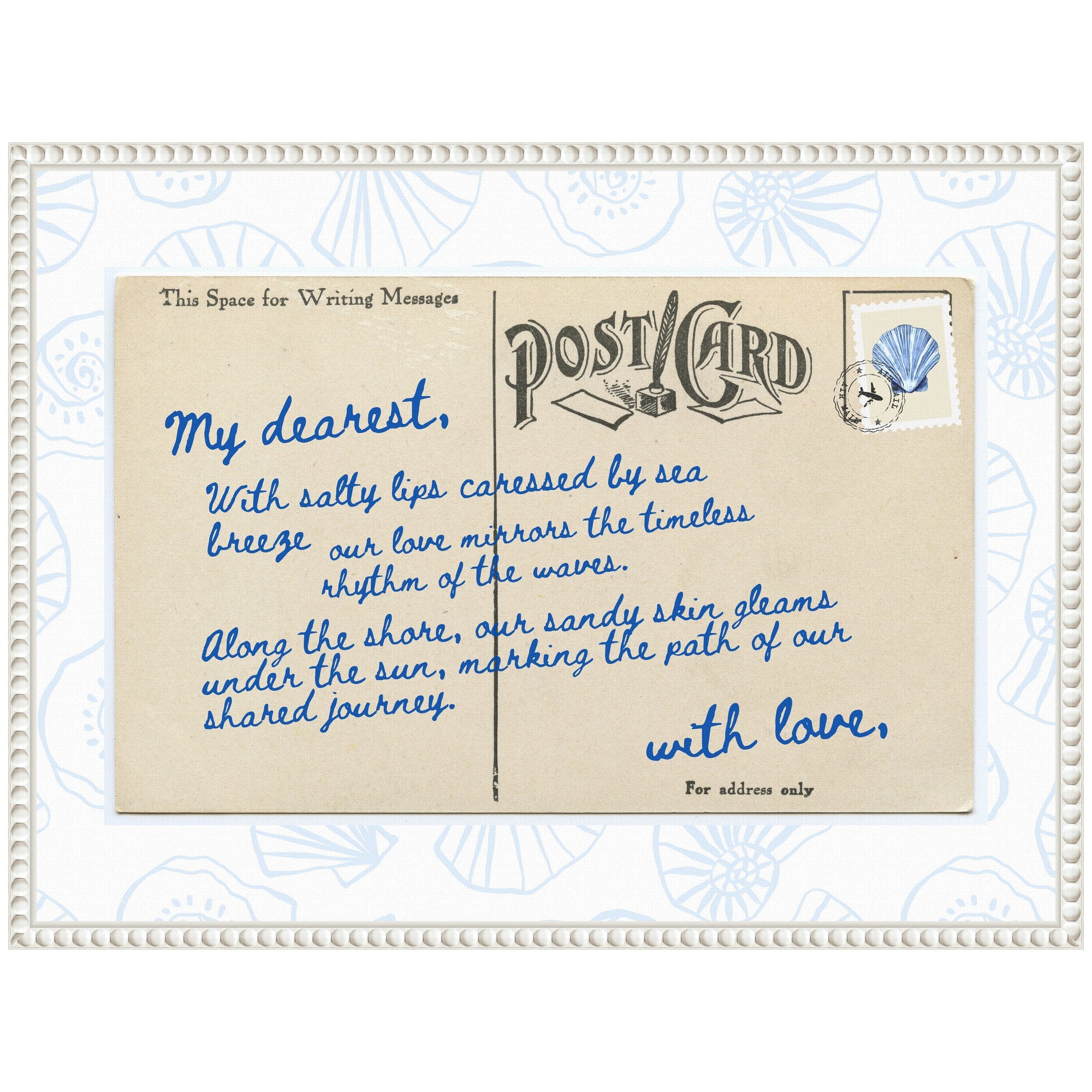 Sylvie Beach Love Letter Blue Framed Canvas by Honey Island Studio