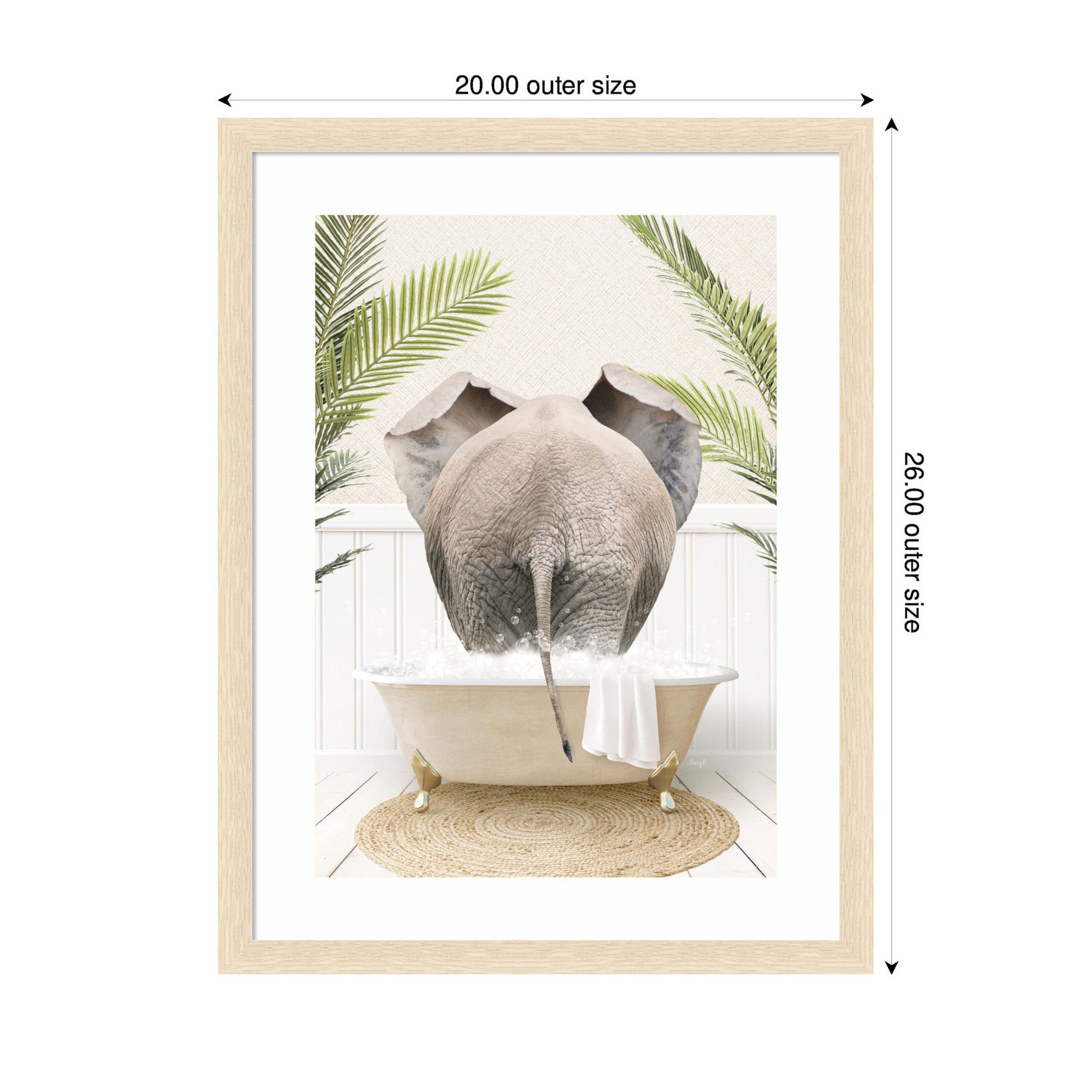 Elephant Back in Palm Bathtub by Amy Peterson Framed Wall Art Print