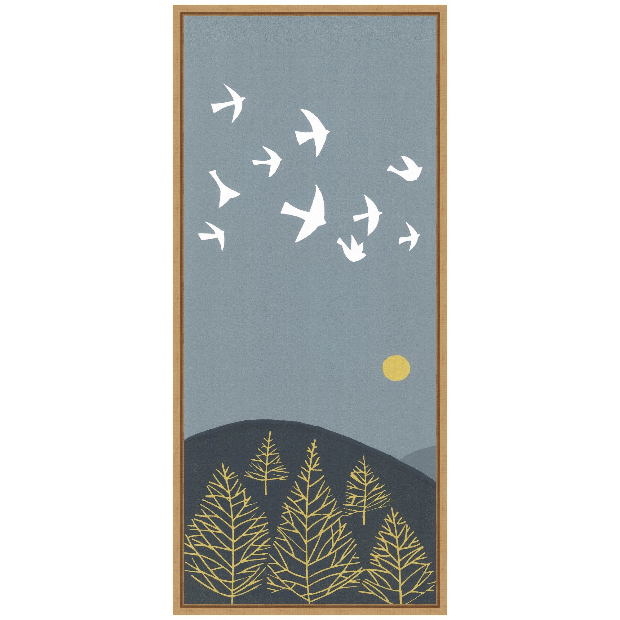 Sylvie Hilltop Flight Linocut Bird Framed Canvas by Giuliana Lazzerini