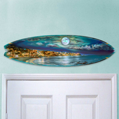 Surfboard Coastal Wall Art - Full Moon Night Wall Art by G. DeBrekht