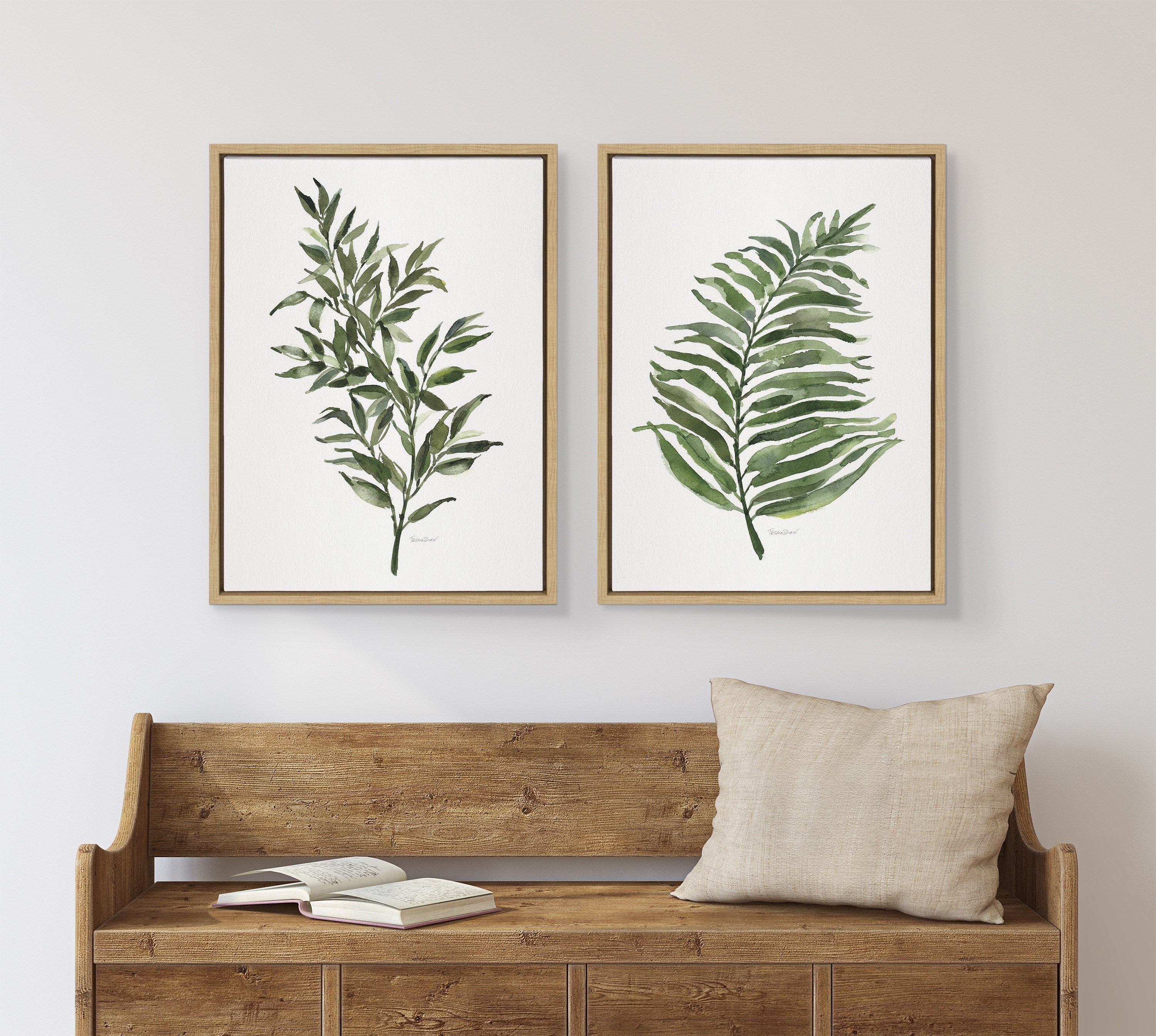 Sylvie Green Fern and Ruscus Framed Canvas Art Set by Patricia Shaw