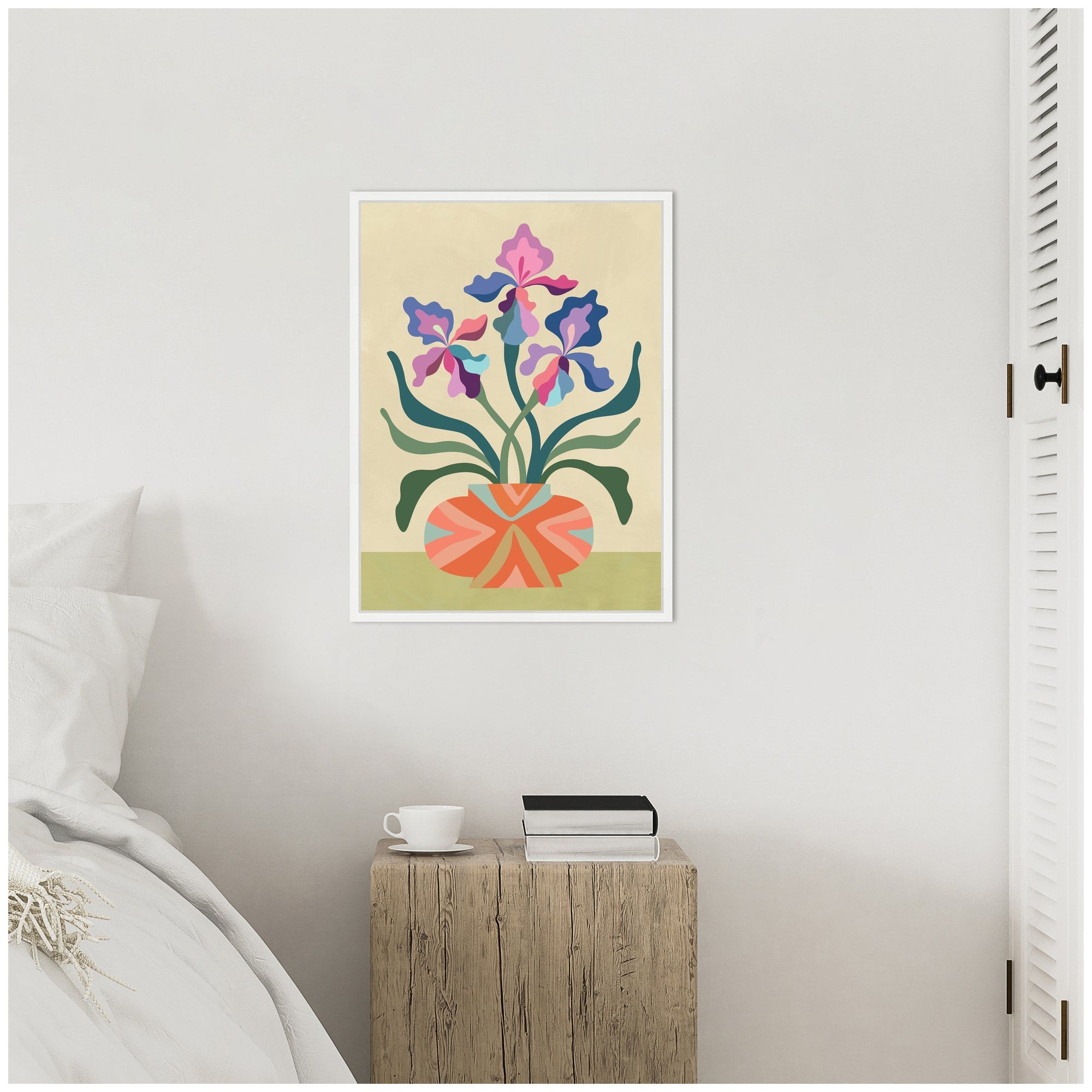 Sylvie Iris and Vase Framed Canvas by Rachel Lee