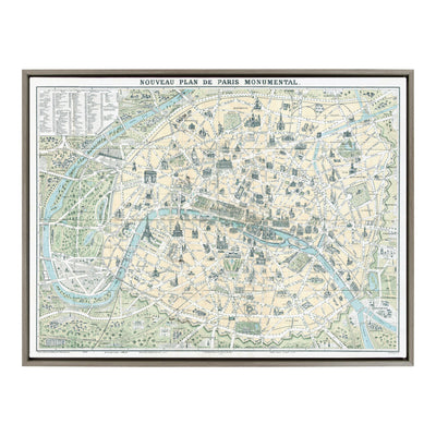 Sylvie Nouveau Plan De Paris Monumental Map Framed Canvas by kateandlaurel - main product image for Resin Society