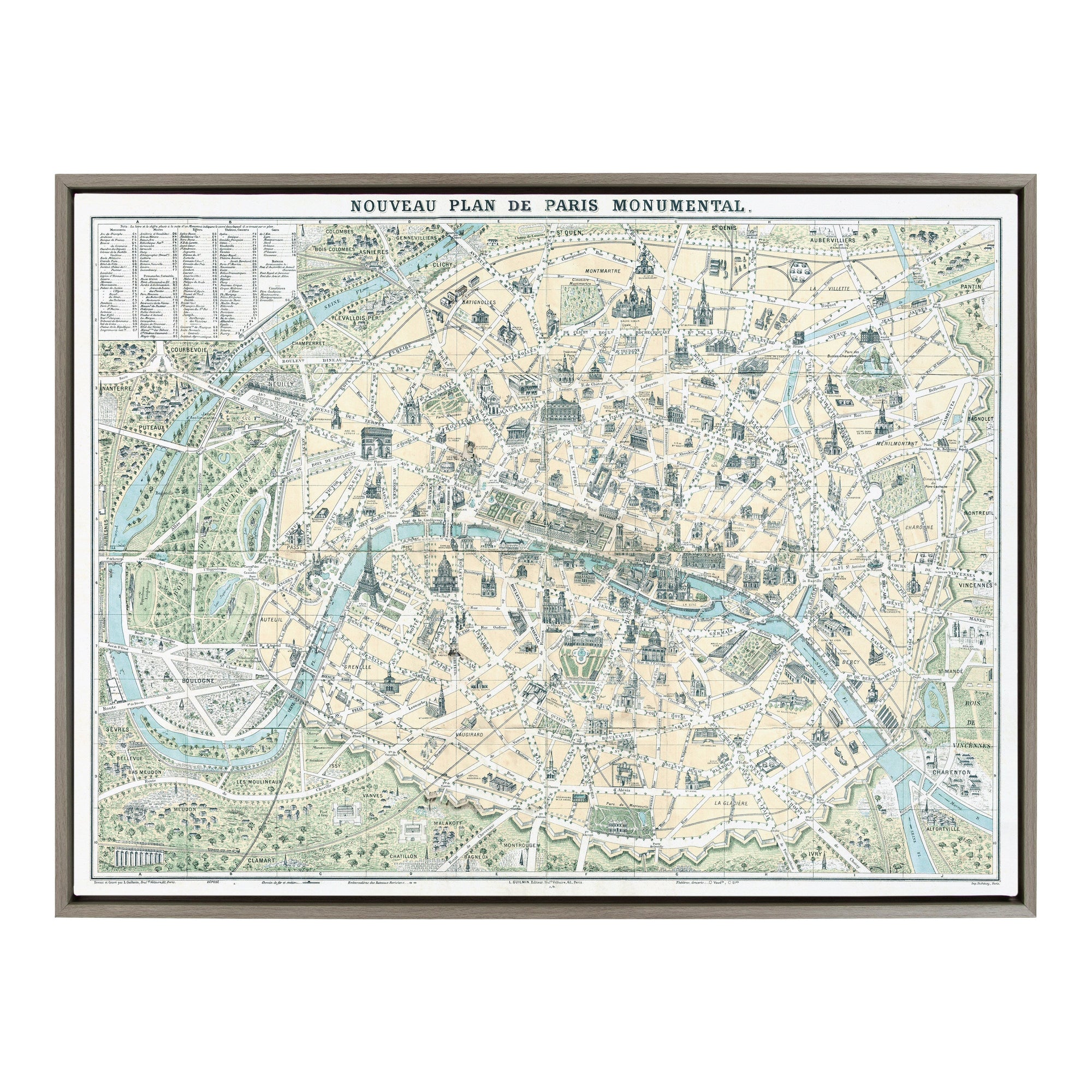 Sylvie Nouveau Plan De Paris Monumental Map Framed Canvas by kateandlaurel - product image 9 for Resin Society