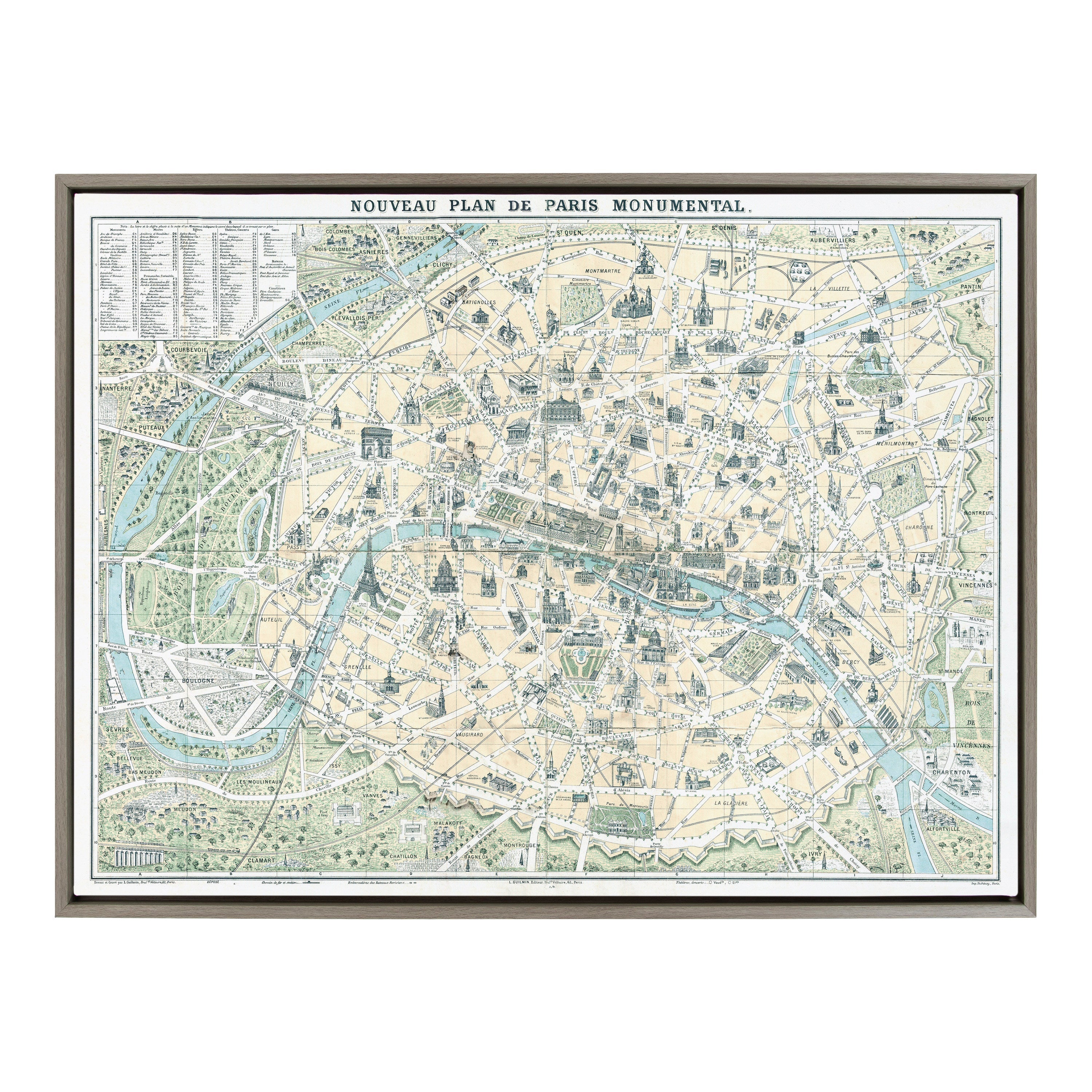 Sylvie Nouveau Plan De Paris Monumental Map Framed Canvas by kateandlaurel - product image 9 for Resin Society