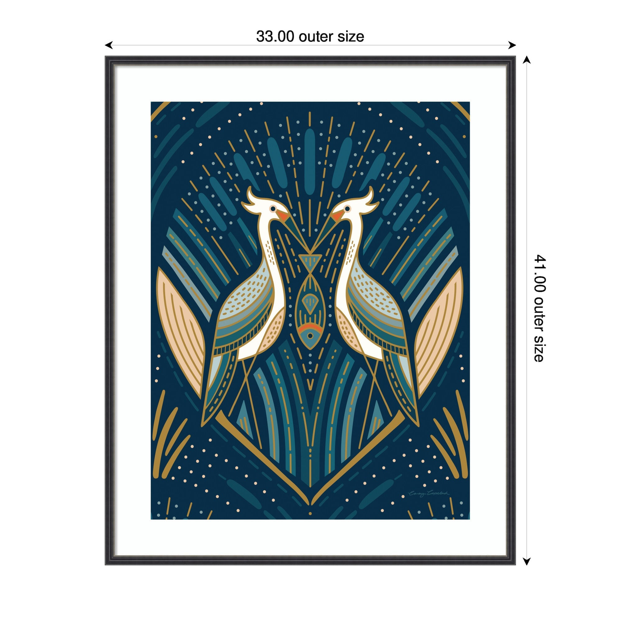 Framed Art Art Deco Herons Blue by Carey Copeland