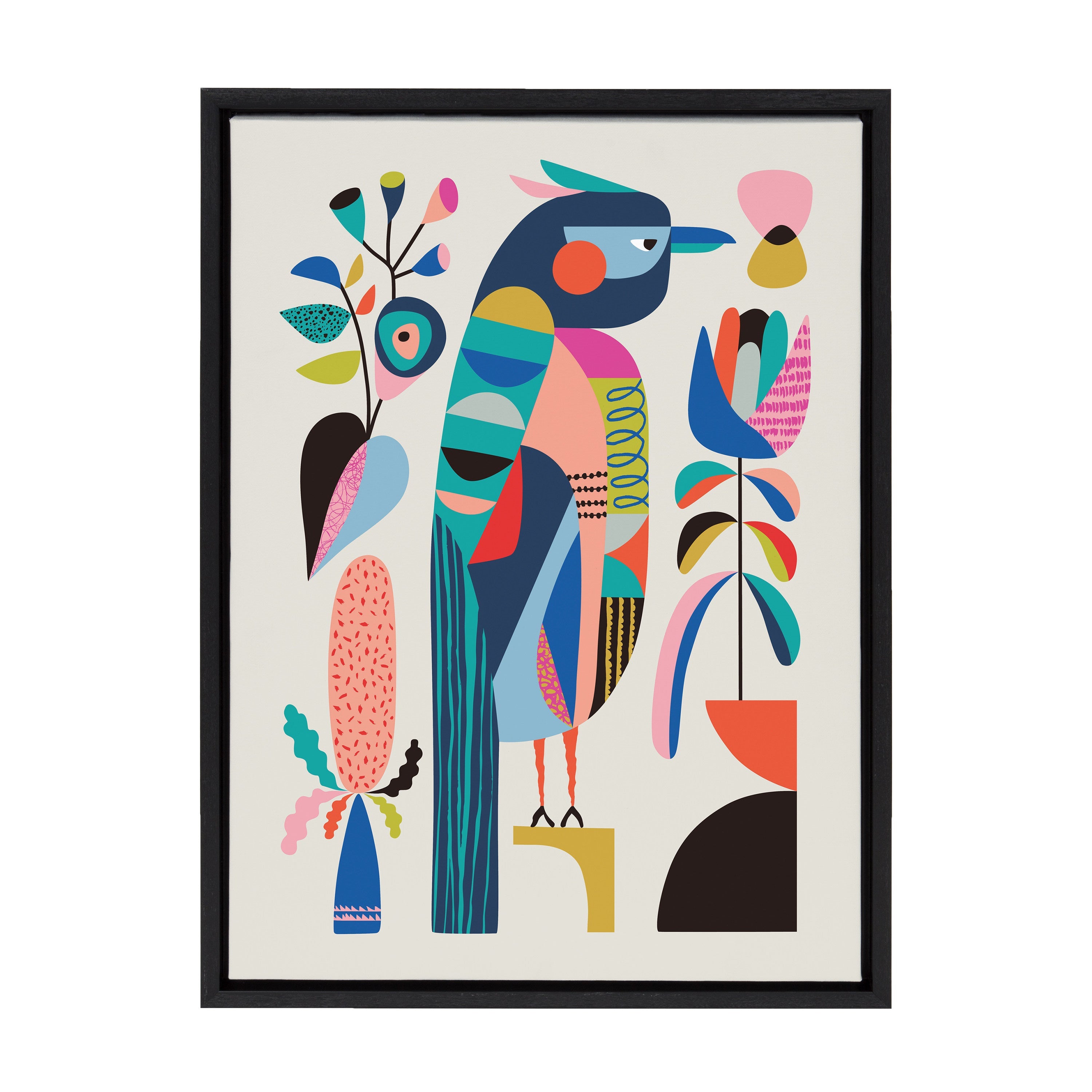 Sylvie Mid Century Modern Kookaburra Framed Canvas