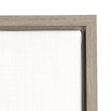 Close-up of a natural wood frame corner with visible grain and a tightly stretched white canvas inside