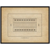 Vintage Sports Football Field Diagram Horizontal framed wall art print in svelte noir black moulding