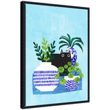 Blue Pots by Planet Cat framed canvas wall art featuring pots in blue tones in black Sylvie Beaded frame