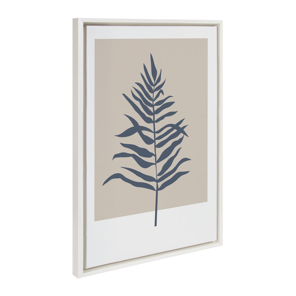 Sylvie Muted Tan and Blue Colorblock Botanical Fern Framed Canvas by kateandlaurel - main product image for Resin Society