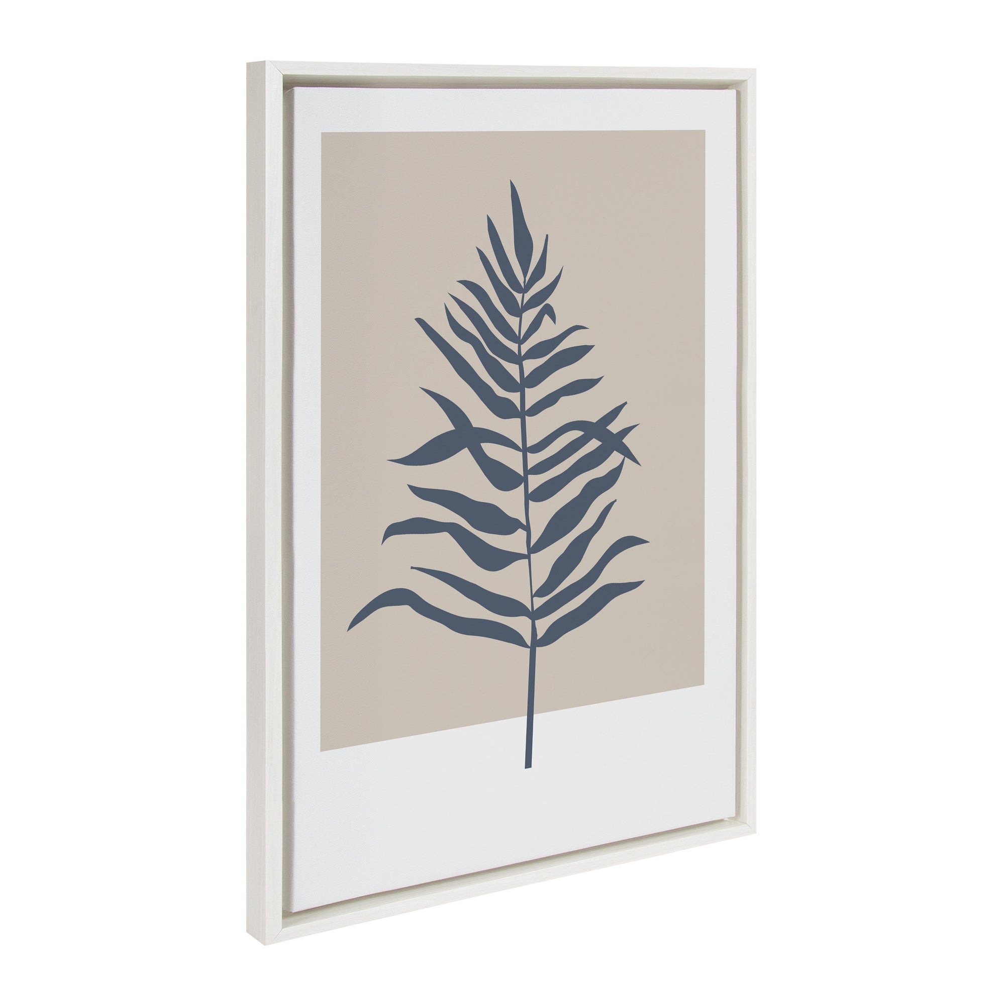 Sylvie Muted Tan and Blue Colorblock Botanical Fern Framed Canvas by kateandlaurel - main product image for Resin Society