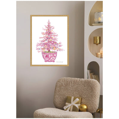 Sylvie Framed Canvas Pink Christmas Tree by Patricia Shaw