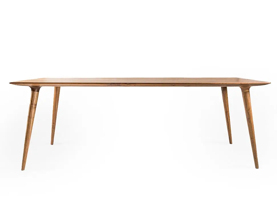 Edge glued solid hardwood dining table with natural wood grain and smooth surface
