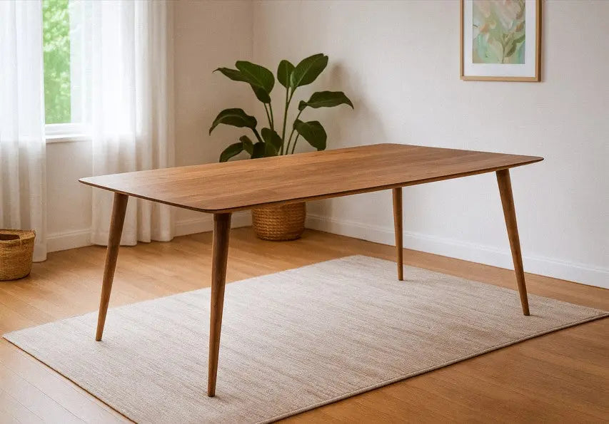 Edge glued solid hardwood dining table with natural wood grain and smooth surface