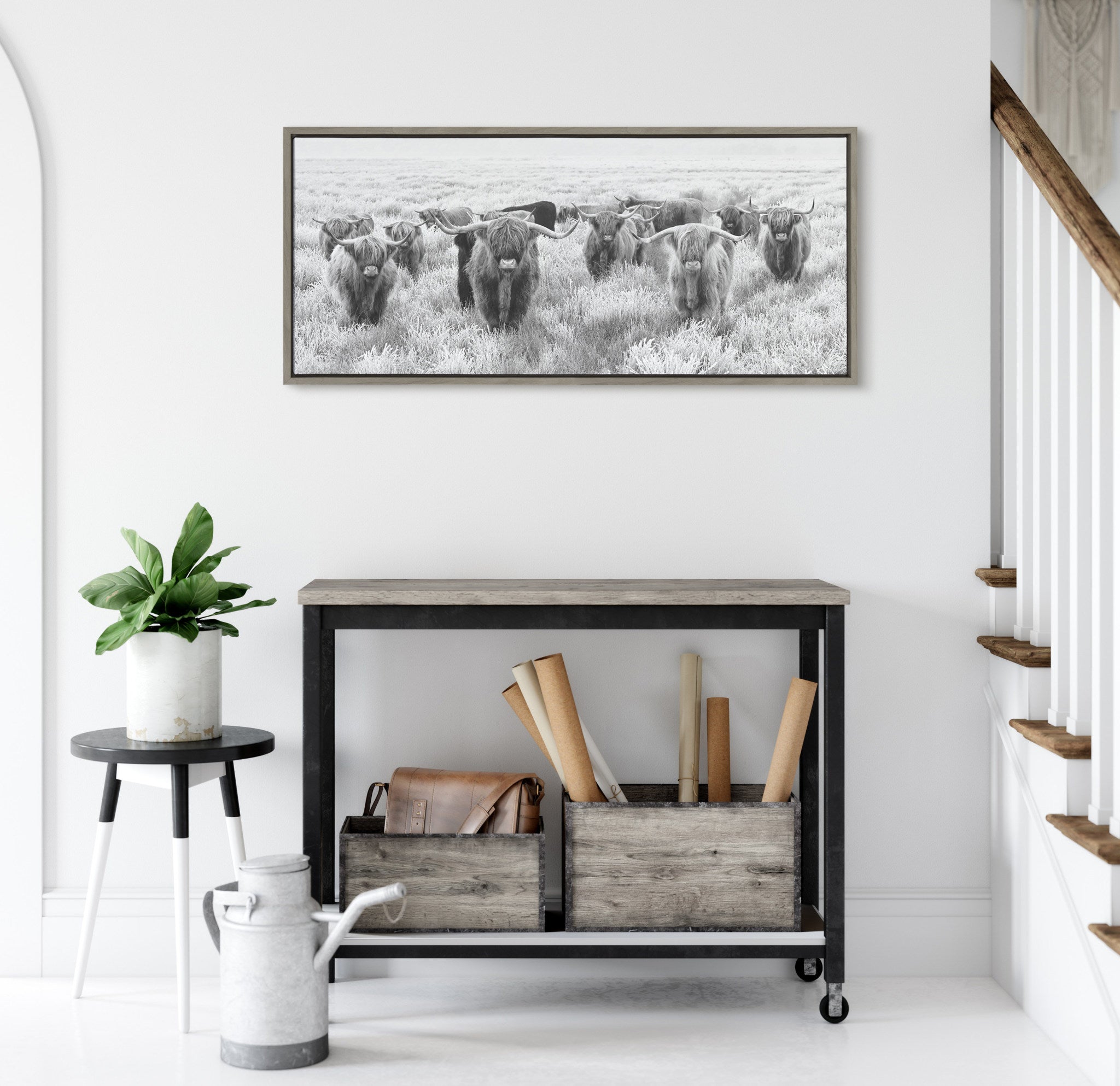 Sylvie Herd of Highland Cows Black and White Framed Canvas by The by kateandlaurel - product image 12 for Resin Society