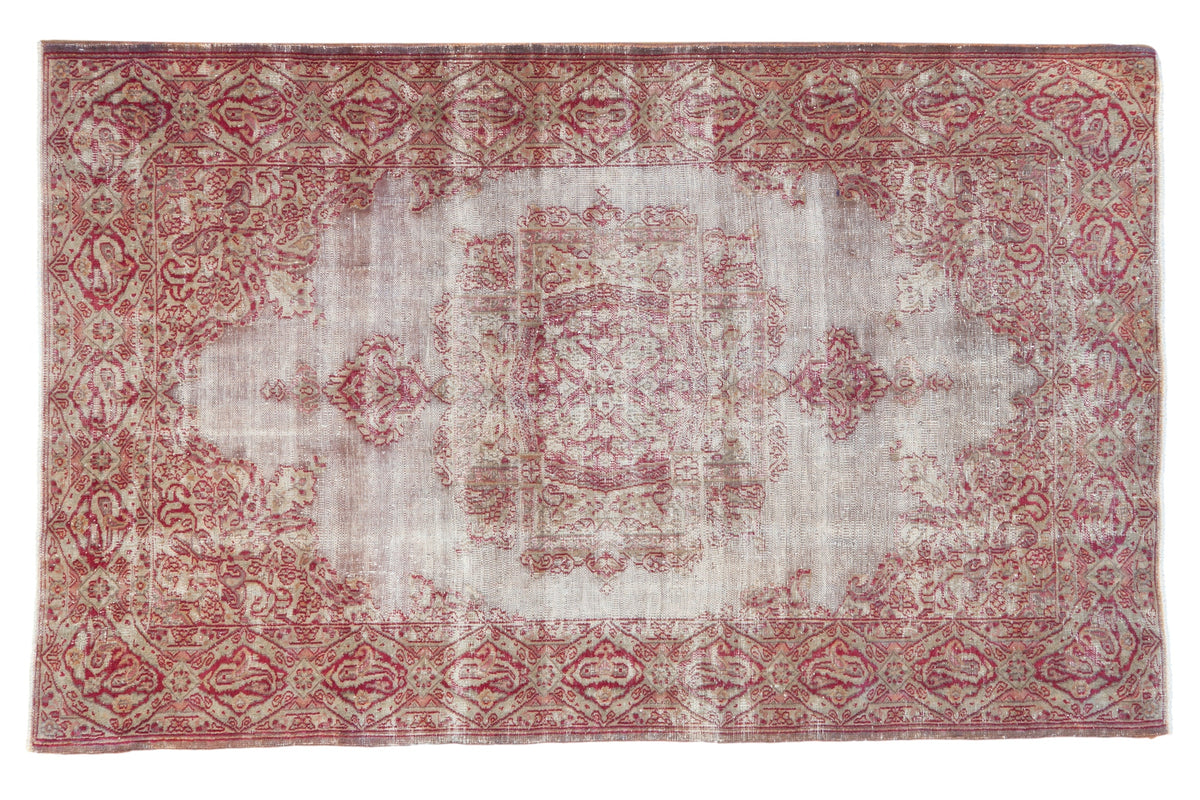 3x5 Distressed Sivas Rug showing large floral center medallion with grey, dark cranberry red, and white distressed colors