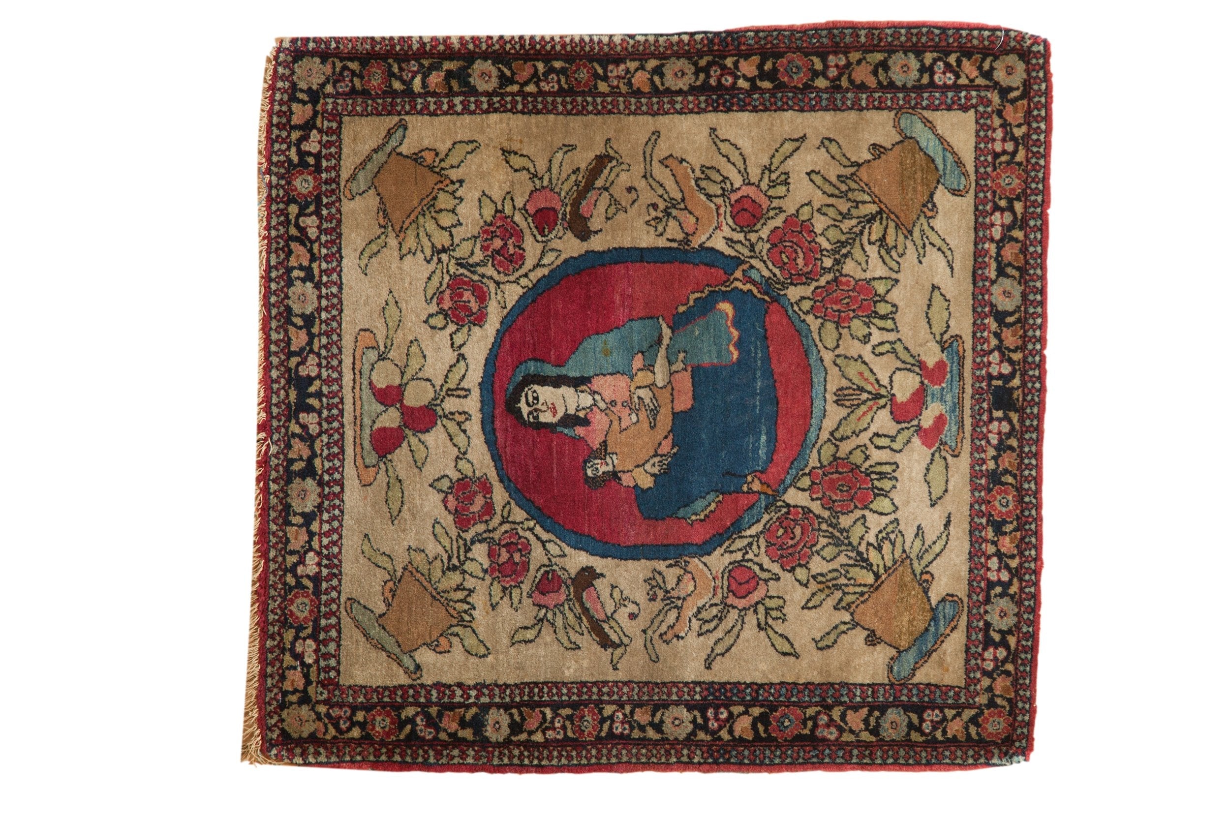2x2.5 Antique Pictorial Isfahan Square Rug Mat