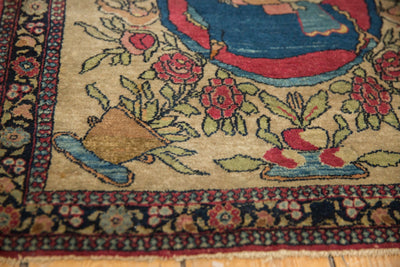 2x2.5 Antique Pictorial Isfahan Square Rug Mat