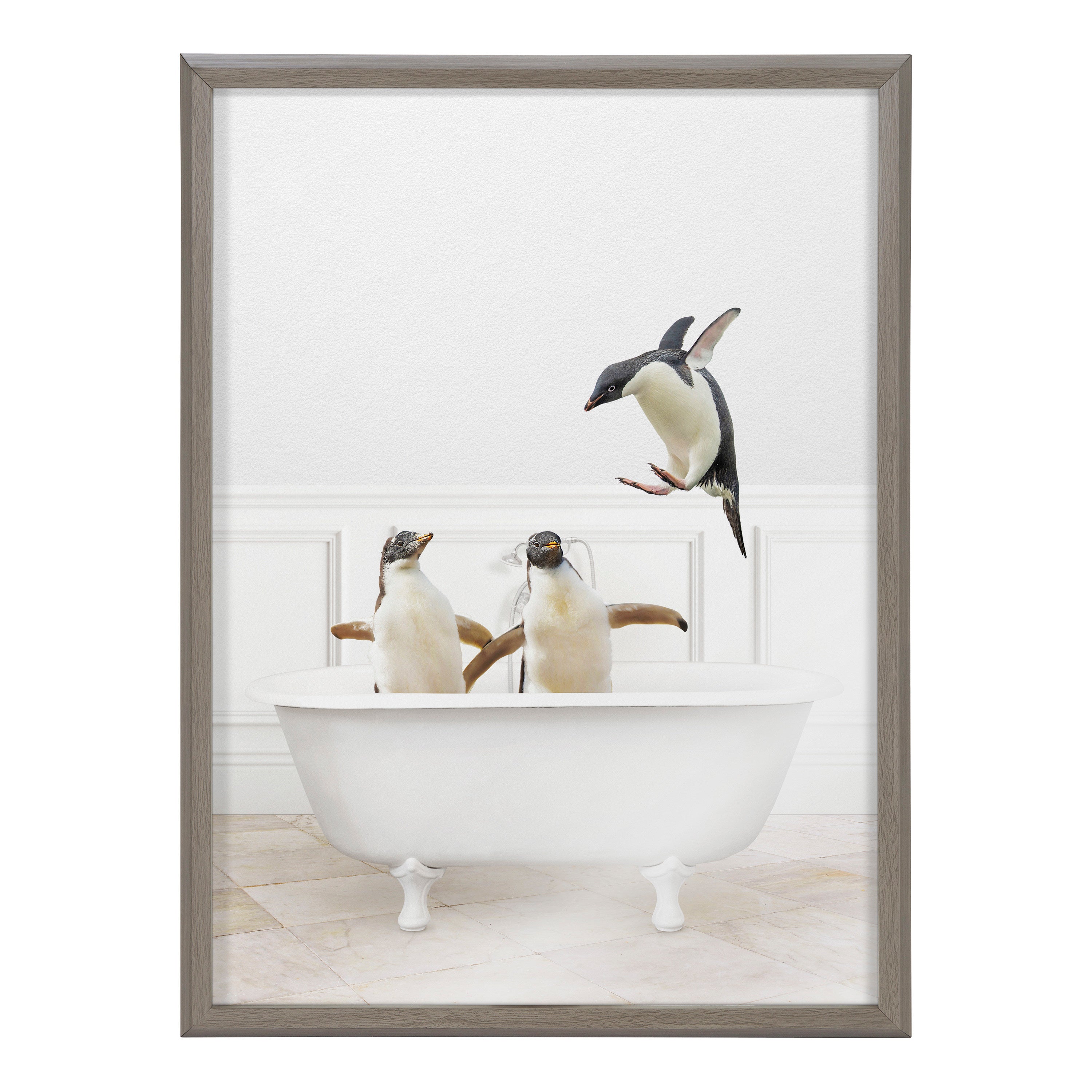 Blake Penguins Bathroom Framed Printed Glass by Amy Peterson Art Studio by kateandlaurel - product image 2 for Resin Society