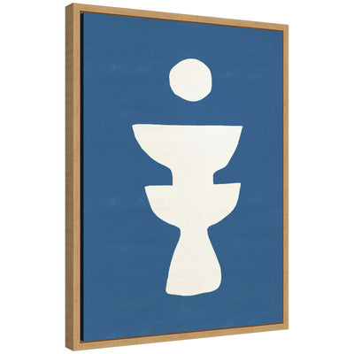 Framed abstract canvas art titled Sylvie Ceramic Blue Beige 4 showing blue and beige ceramic-inspired shapes