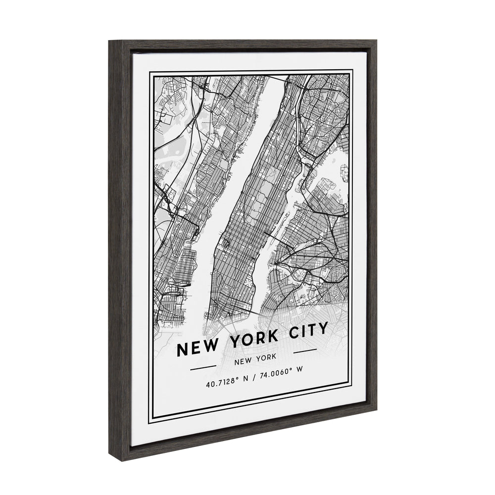 Sylvie New York City Map Framed Canvas artwork by Jake Goossen showing detailed New York cityscape in black frame