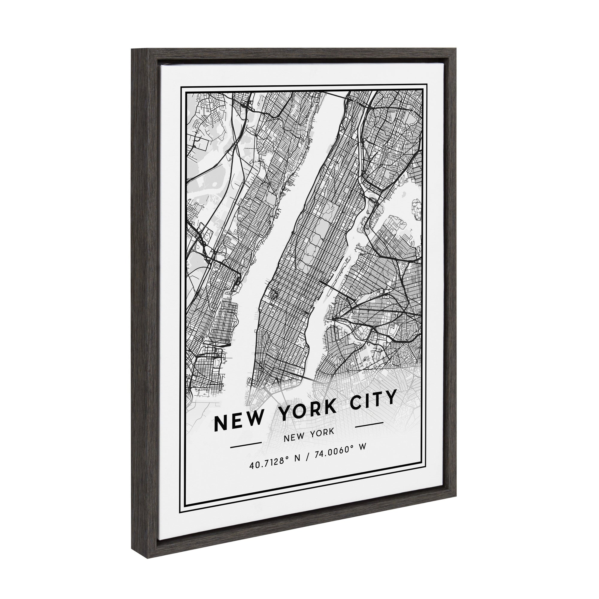 Sylvie New York City Map Framed Canvas artwork by Jake Goossen showing detailed New York cityscape in black frame