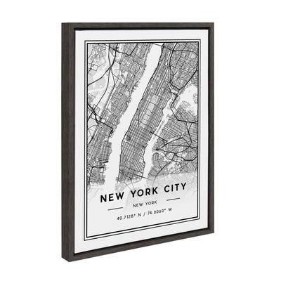Sylvie New York City Map Framed Canvas artwork by Jake Goossen showing detailed New York cityscape in black frame