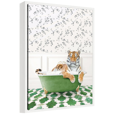 Sylvie Tiger in Eclectic Green Bathtub Framed Canvas