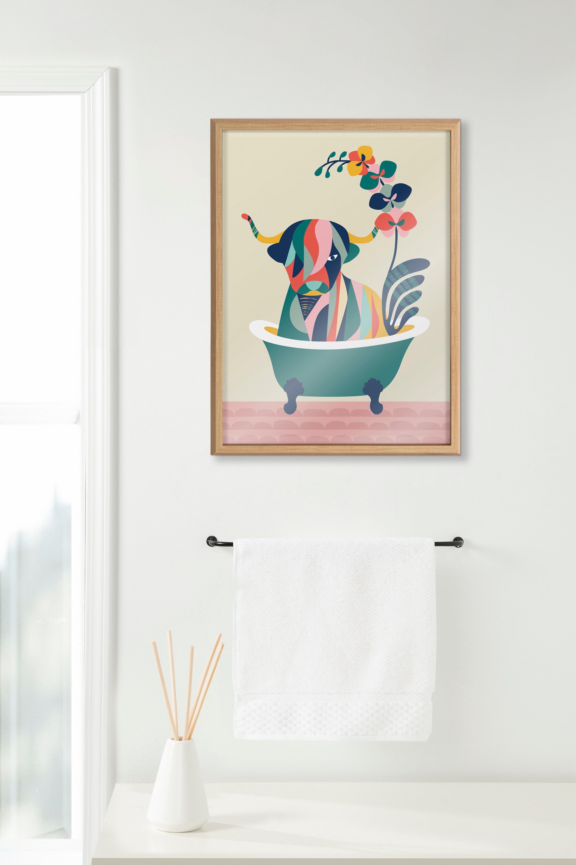 Blake Mid Century Modern Cow in Bathtub Framed Printed Glass by kateandlaurel - product image 13 for Resin Society