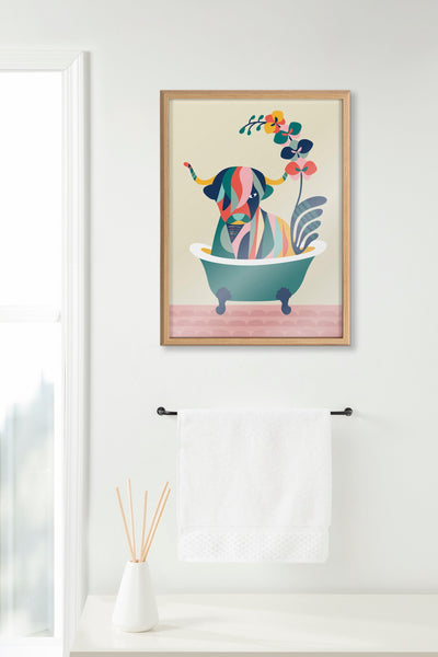 Blake Mid Century Modern Cow in Bathtub Framed Printed Glass by kateandlaurel - product image 13 for Resin Society