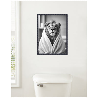 Sylvie Lion Bathroom Art Towel Robe Black and White Framed Canvas