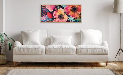 Sylvie Preppy Boho Aesthetic Colorful Floral Group Framed Canvas by The Creative Bunch Studio