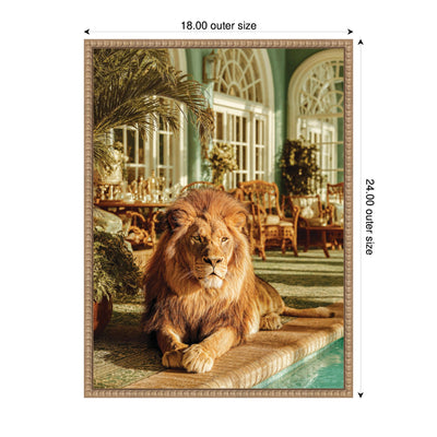 Majestic Lion by the Pool by Michael Schauer Framed Canvas Wall Art Print
