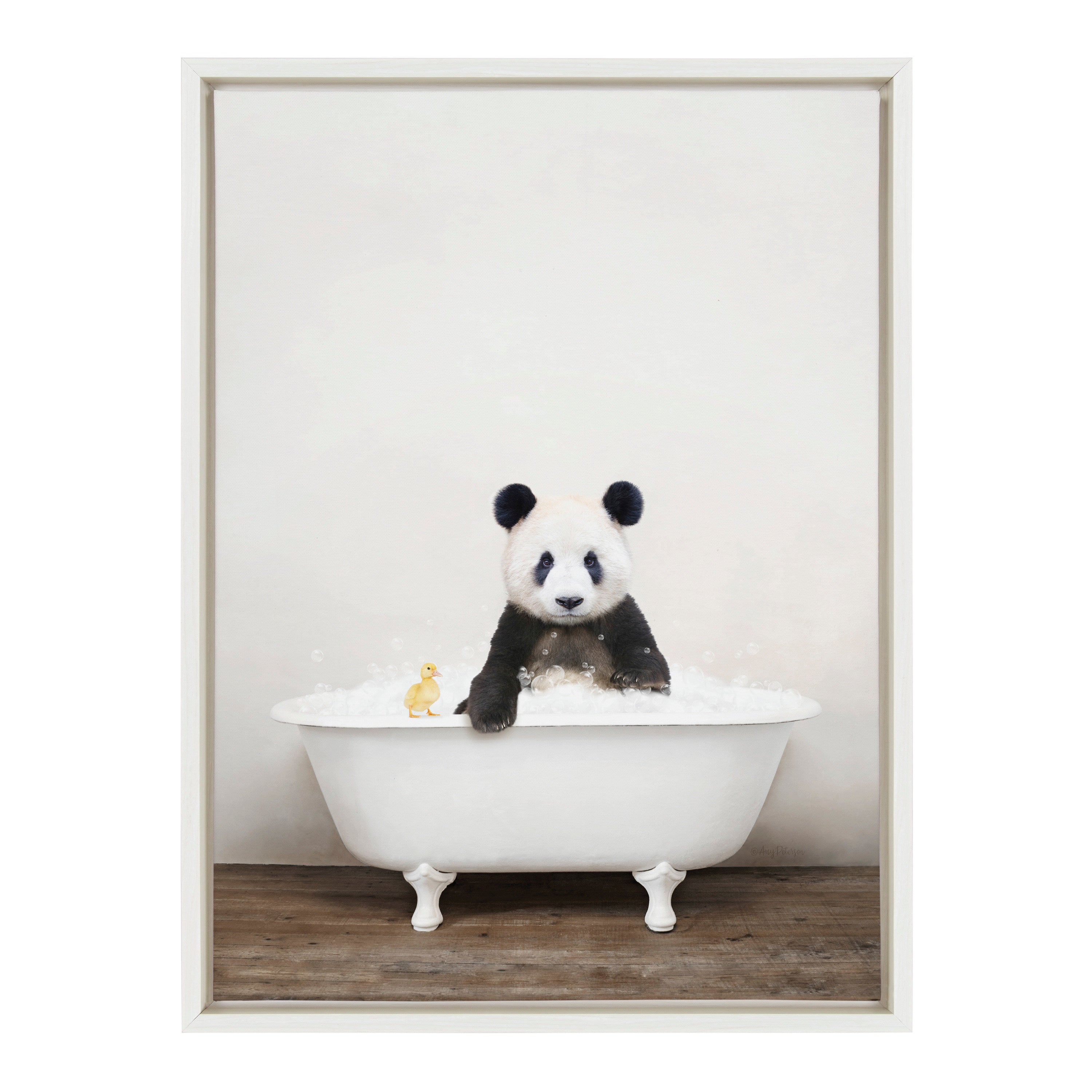 Sylvie Panda Waving in Rustic Bath Framed Canvas by kateandlaurel - product image 8 for Resin Society