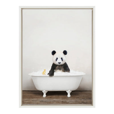 Sylvie Panda Waving in Rustic Bath Framed Canvas by kateandlaurel - product image 8 for Resin Society