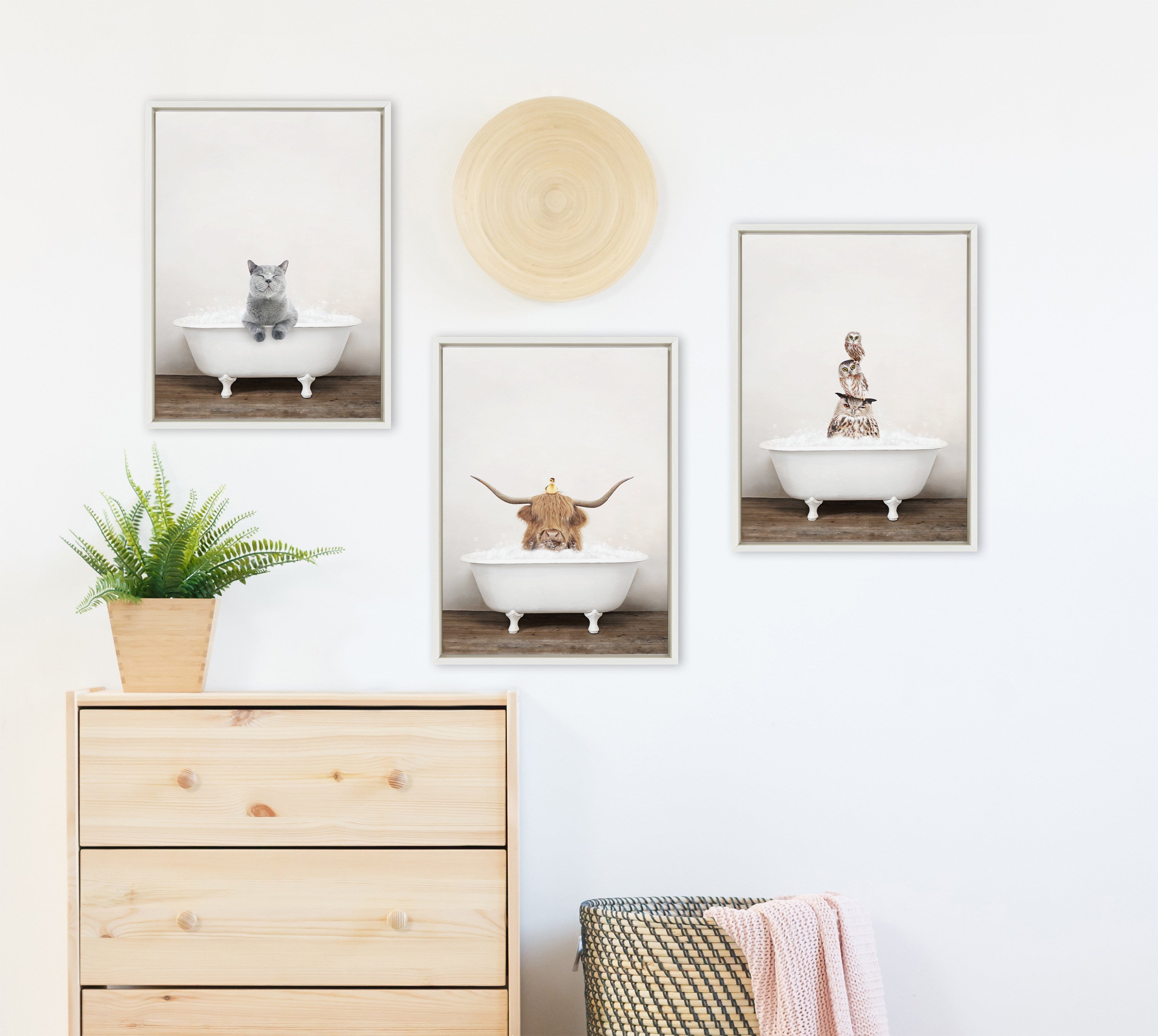 Sylvie Highland Cow and Duckling in Rustic Bath Framed Canvas by kateandlaurel - product image 5 for Resin Society