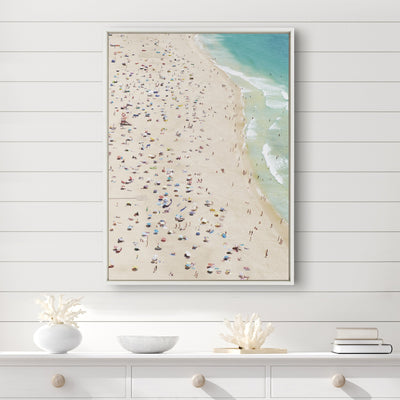 Sylvie Crowded Beach from Above Framed Canvas by Amy Peterson Art Studio