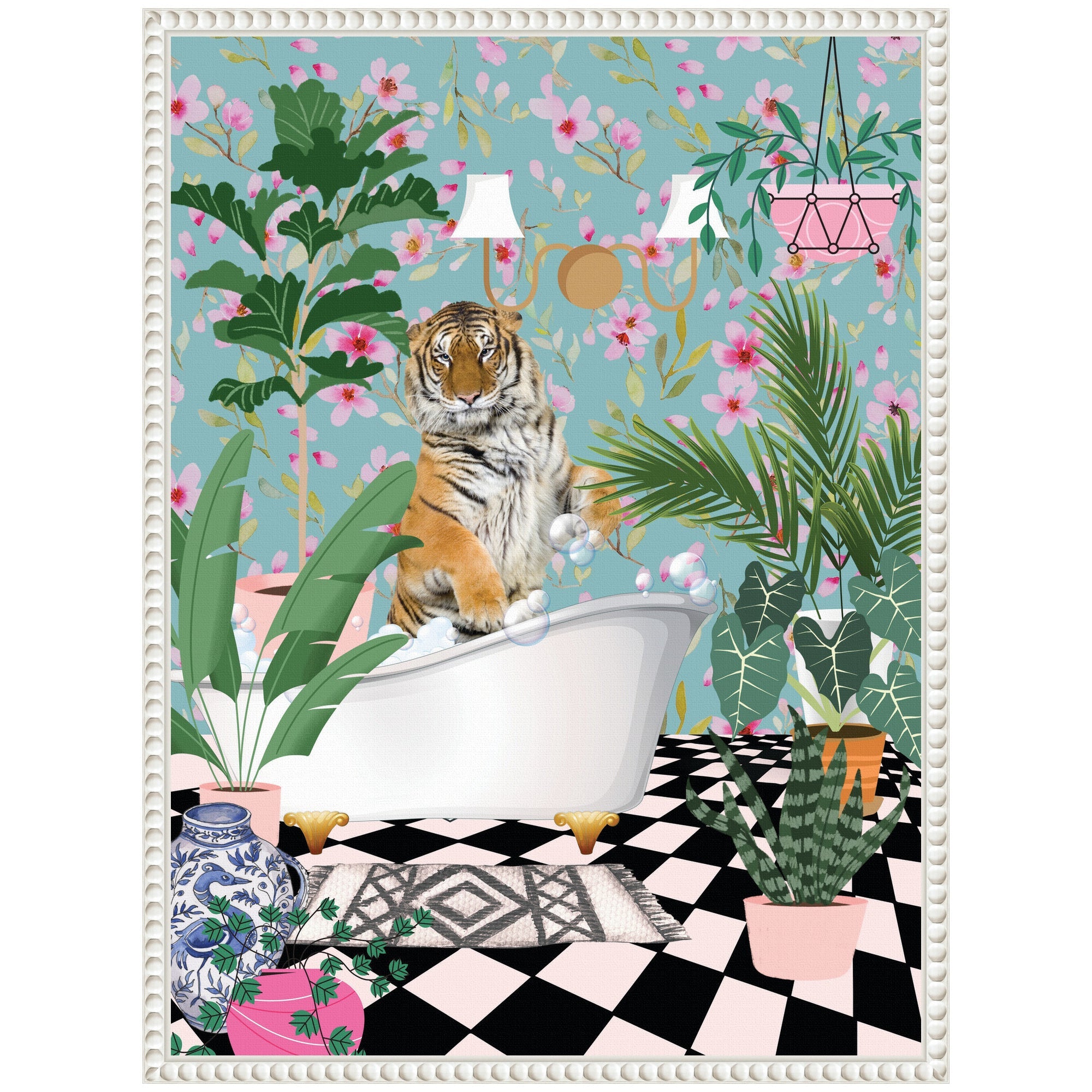Sylvie Beaded Maximalist Tiger Bath Framed Canvas by Honey Island Studio