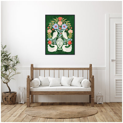 Floral Folklore Ibises and Swan by Jill Labieniec Framed Canvas Wall Art Print