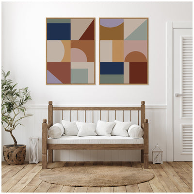 Modern Bohemian Pattern 2 Piece Framed Canvas Wall Art Set