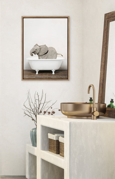 Sylvie Baby Elephant in the Tub Color Framed Canvas