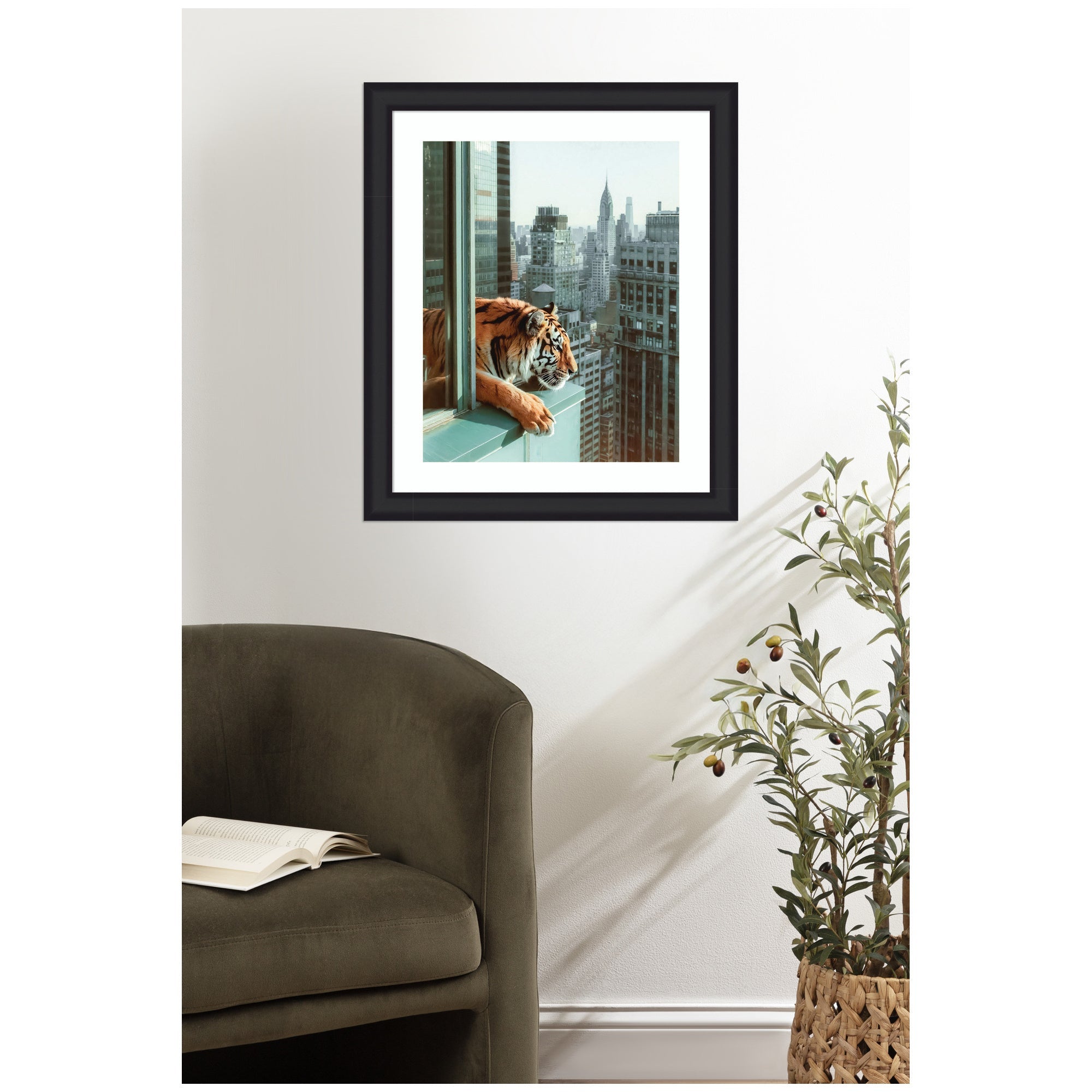 Framed Art Urban Tiger Overlooking Manhattan by Michael Schauer