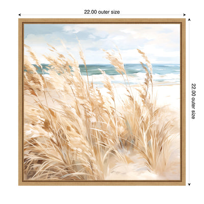 Sylvie Beige Beach Grass Near Tranquil Beach Framed Canvas by The Creative Bunch Studio