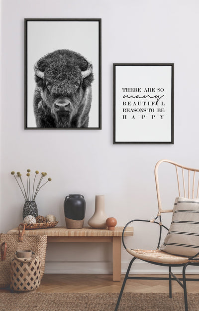 Sylvie Bison Portrait Black and White Framed Canvas by Amy Peterson Art Studio