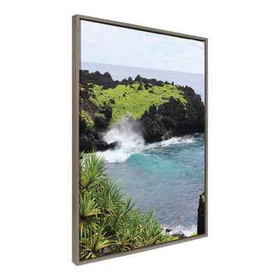 Sylvie Maui Black Sand Swell Framed Canvas by Rachel Bolgov by kateandlaurel - product image 2 for Resin Society