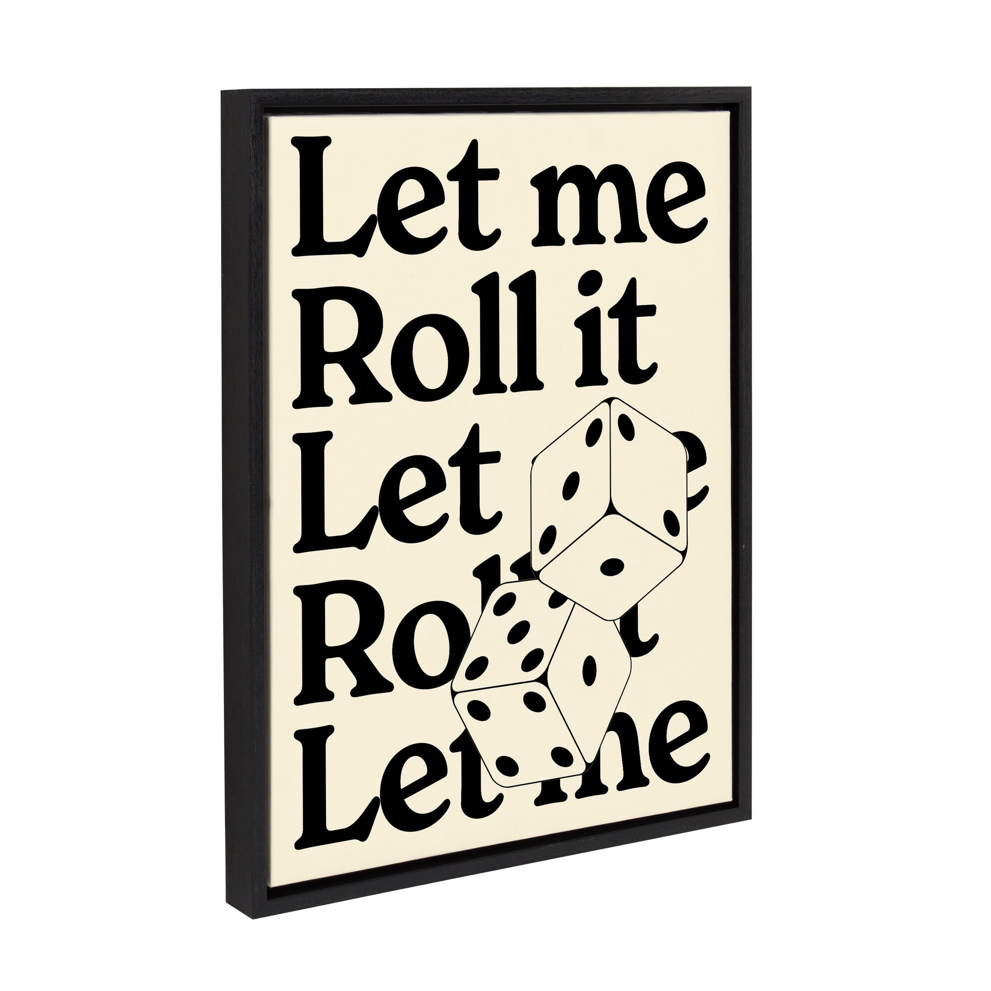 Sylvie Let Me Roll It framed canvas art featuring casino dice design in bright gold color